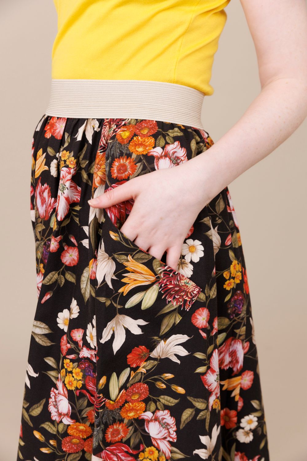 Liberty Orange Floral Long Pocket Swing Skirt