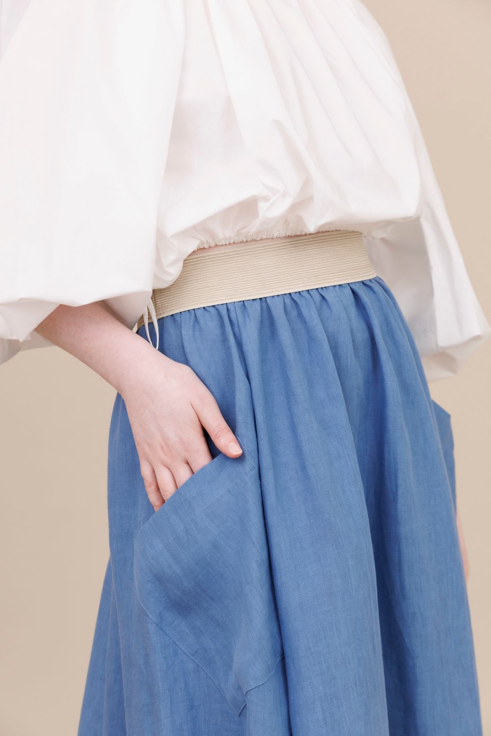 Midnight Blue 100% Linen Pocket Long Swing Skirt