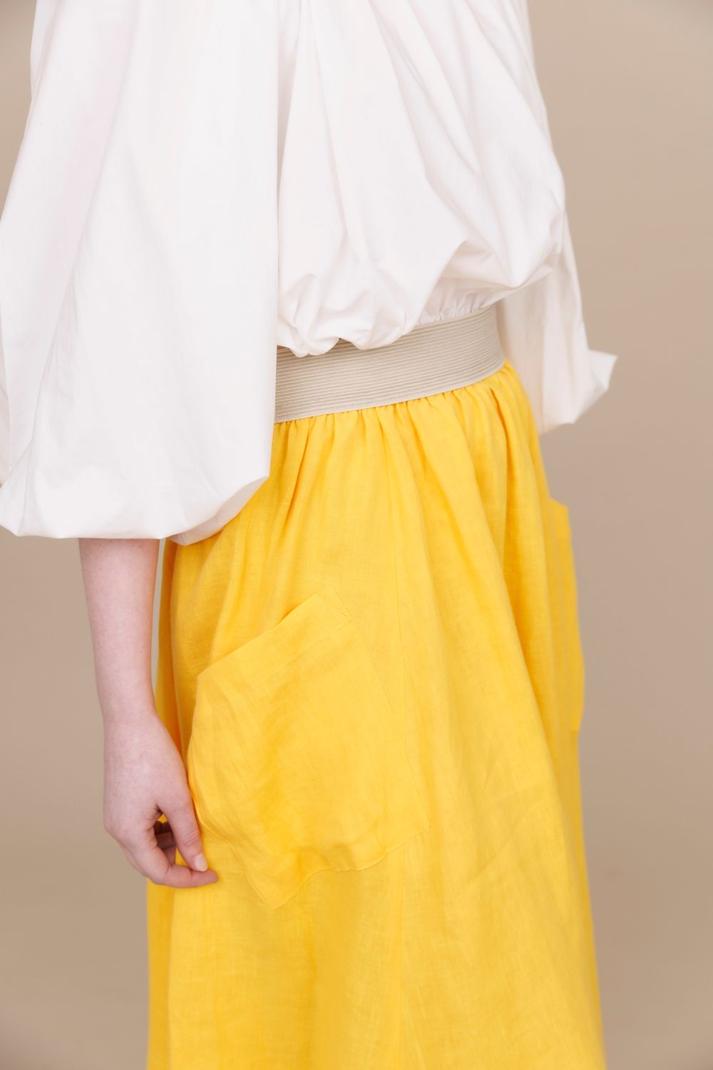 Egg Yellow 100% Linen Pocket Long Swing Skirt