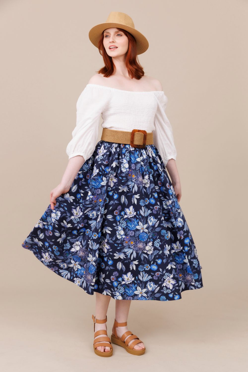 Liberty Blue Floral Long Pocket Swing Skirt