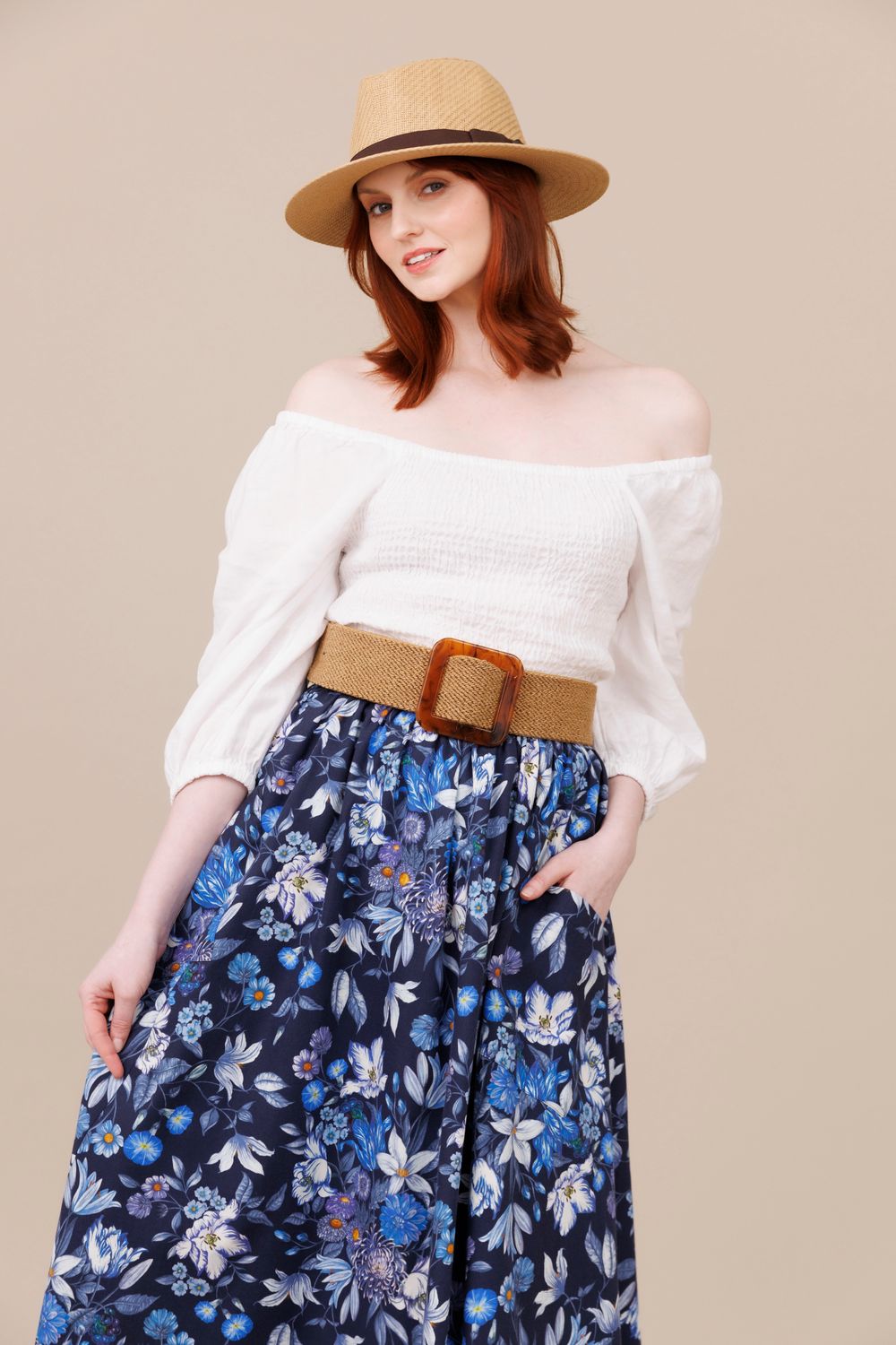 Liberty Blue Floral Long Pocket Swing Skirt