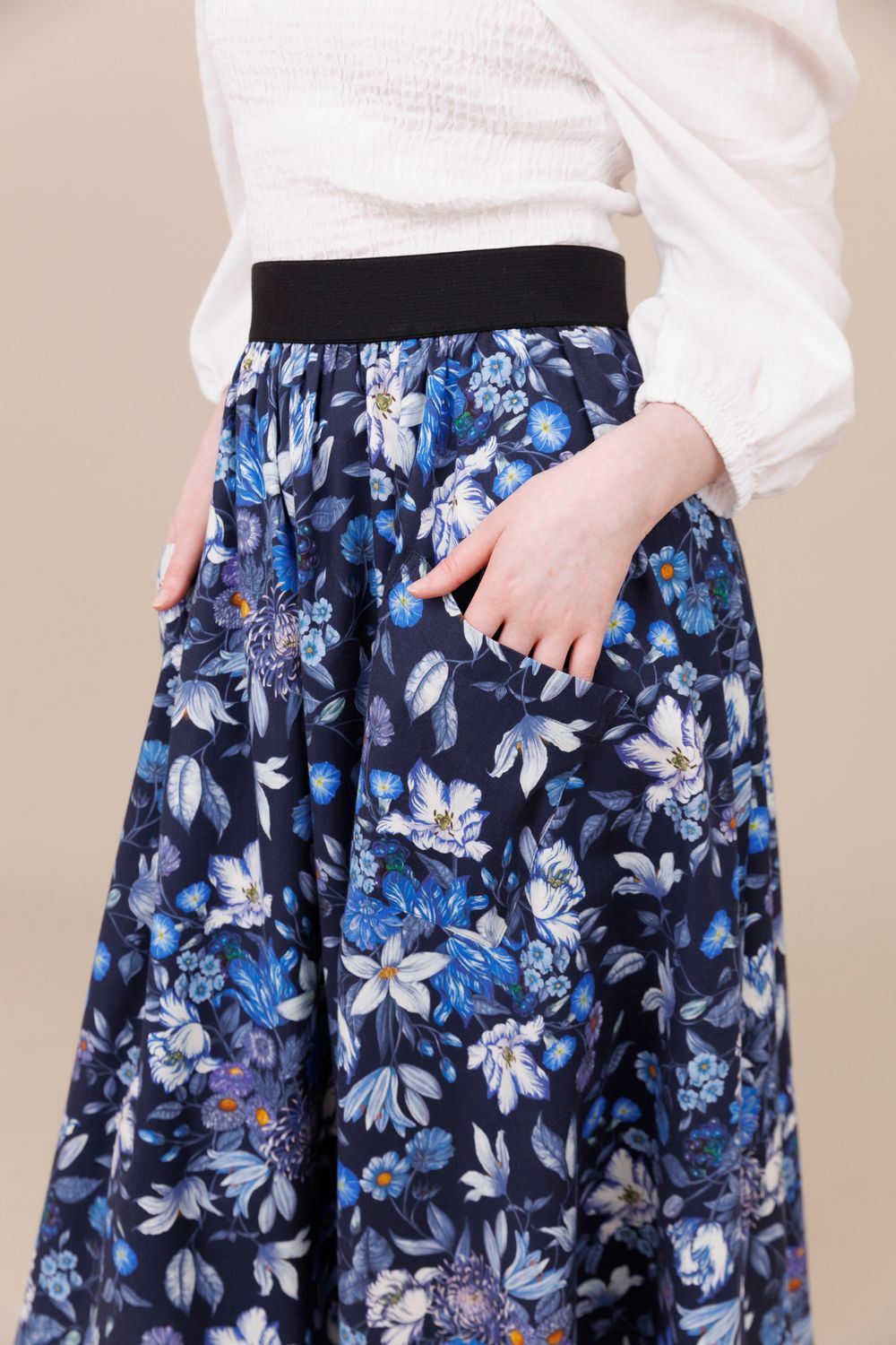 Liberty Blue Floral Long Pocket Swing Skirt