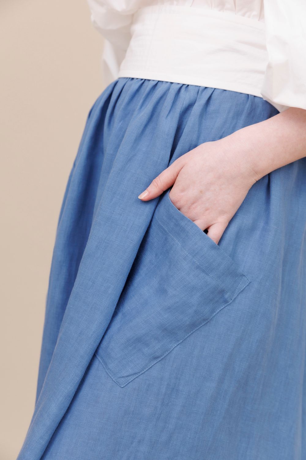 Midnight Blue 100% Linen Pocket Long Swing Skirt